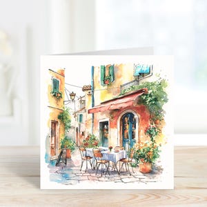 Italienische Café Karte, Italienische leere Karte, Jede Anlasskarte, Café Geburtstagskarte, Italienische Café Design Karte, Italienisches Café Aquarell, Kunstkarte.