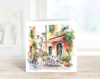 Italienisches Café Aquarell Design leere Kunst Grußkarte für jeden Anlass.