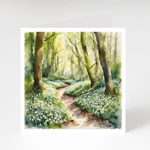 Carte d'art perce-neige, carte perce-neige des bois, carte d'anniversaire perce-neige, carte vierge perce-neige, carte d'anniversaire de janvier, carte perce-neige aquarelle.