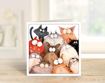 Funny Cats Design, Birthday, Any Occasion Greetings Card.