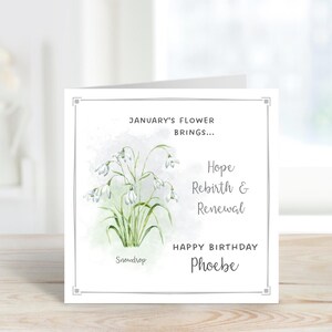 Personalisierte Januar Geburtsblumenkarte; Januar Geburtstagskarte; Personalisierte Geburtstagskarte; Schneeglöckchen Geburtstagskarte