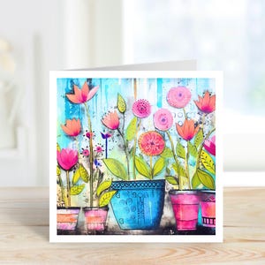 Florale Volkskunstkarte, Florale Geburtstagskarte, Florale leere Karte, Frühlingsgeburtstagskarte, Kunstkarte, moderne Blumenkarte, Frühlingskunstkarte.