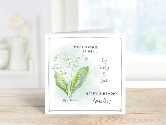 Personalised May Birthday Card; Birth Month Flower Card;  Lily of the Valley Card; Birthday Card; Personalised Birthday Card.