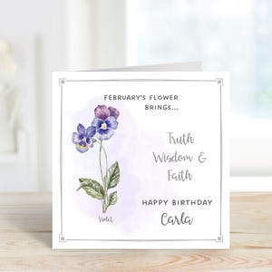 Personalisierte Februar Geburtsblumenkarte; Karte zum Geburtstag; Personalisierte Geburtstagskarte; Februar Geburtstagskarte.