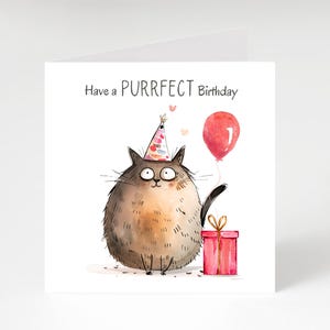 Katzen-Design-Geburtstagskarte, haben einen purrfekten Geburtstag, süße Katzen-Geburtstagskarte, lustige Katzen-Geburtstagskarte, Geburtstagskarte für Katzenliebhaber.