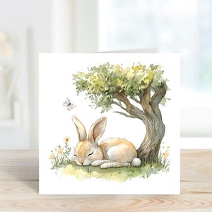 Kaninchen Grußkarte, schlafende Kaninchen Karte, schlafende Kaninchen Karte, Kaninchen Karte, Karte für jede Gelegenheit, süße Kaninchen Karte, Kaninchen Geburtstagskarte.