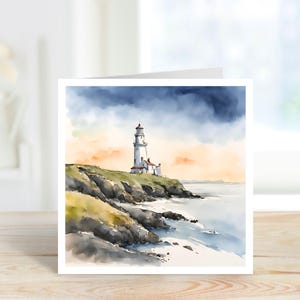 Leuchtturm-Karte, Leuchtturm-Kunst-Karte, Leuchtturm-Geburtstags-Karte, Leuchtturm-jeder Anlass Karte, Aquarell-Leuchtturm-Karte, leere Kunstkarte.