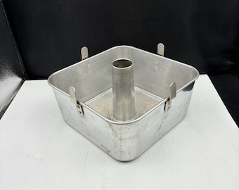 Comet Square Cake Pan Aluminum 2 Pc Bundt Angel Food Tube Cooling Feet Vintage