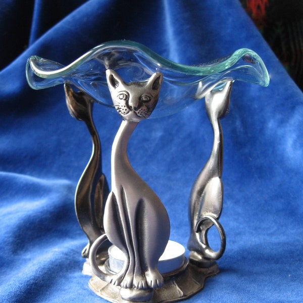 Pewter Cat Trio Wax Tart Warmer Melter / Oil Diffuser