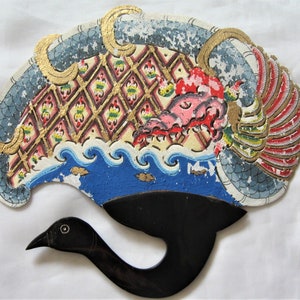 Carved Black Horn Hand Fan, Hand Painted and Pierced, Made in Indonesia image 7