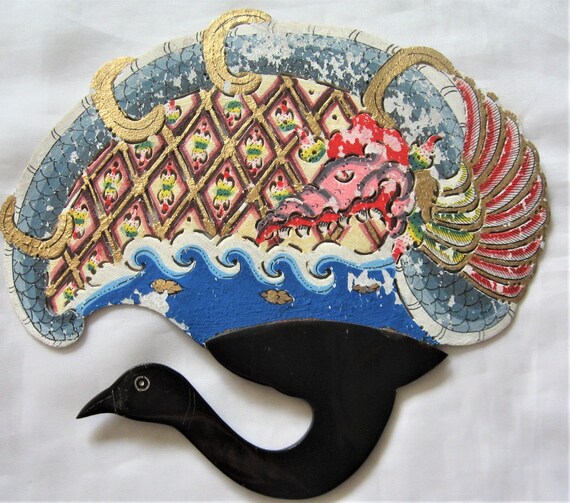 Carved Black Horn Hand Fan, Hand Painted and Pier… - image 7