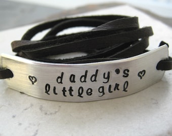 Daddy's Little Girl Leather Wrap bracelet, Daddy's Little Girl Bracelet, Daddy's Girl Bracelet, choose your metal, leather color and text