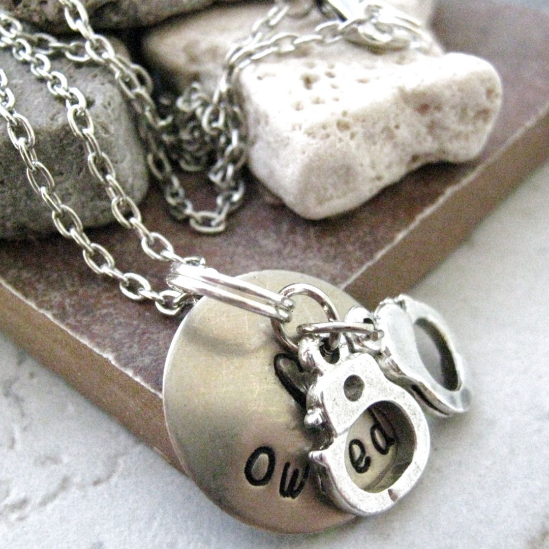 Owned Necklace, Handcuffs Necklace, Slave Necklace, Submissive Gift, Slave Gift, You Belong to