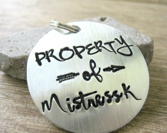 Property Of Mistress Collar Tag, Submissive Tag, Male Slave Tag, Female Sub Tag, Customize the wording, Femdom gift, I Belong to Mistress