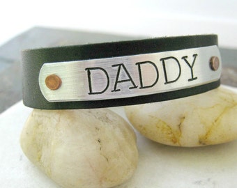 Daddy Leather Cuff Bracelet, 1/2 inch leather cuff, Giant Type font, choose your color, master gift, daddy dom bracelet, Daddy's bracelet