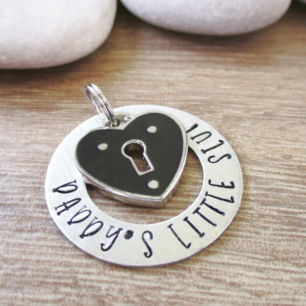 Black Keyhole Heart Slave Collar Tag, Daddy's Little Slut or your wording, DDlg babygirl gift, Daddy's girl, Mdlg, Cglg, submissive gift