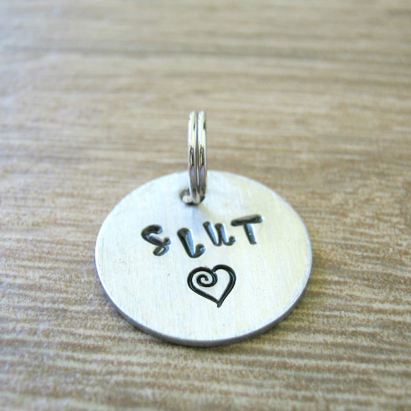 Tiny Slut Tag, Slut Collar Stag, 19mm, 3/4 inch, stamped up to 6 letters, alkeme disc, Slave Tag, Slave Collar Tag, Daddy's Little Slut