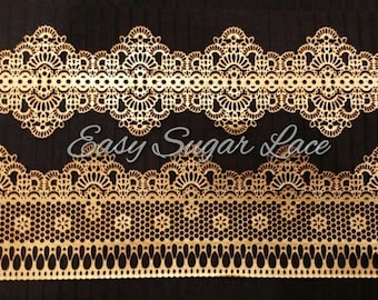 ANTIQUE/CHANTILLY (2 piece set) Cake Lace Edible Sugar Lace Claire Bowman - Free Shipping (Black, Gold, Silver, Pink, White)