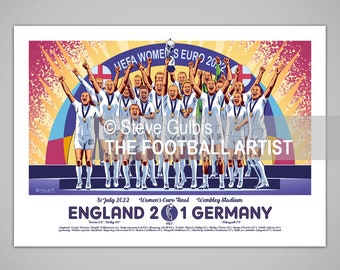 ENGLAND LIONESSES TEAM Women's Euro 2022 Wembley, Giclee Football Art Print, Lionesses Football Poster,  Soccer, Gift