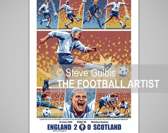 PAUL 'GAZZA' GASCOIGNE Euro '96 England Football Goal, Giclee Art Print, England Poster, Birthday, Soccer, Home, Family, Him, Her, Gift