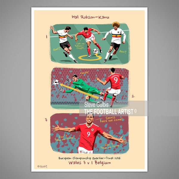 HAL ROBSON-KANU Goal, Wales v Belgium Euro 2016 football, Giclee Art Print, Poster, Birthday, Home, Family, Soccer, Gift