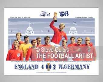 BOYS OF '66 England World Cup Football Team, Giclee Art Print, Wembley 1966 Cup Final, Poster, Birthday, Family, Home, Soccer, Gift