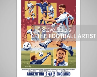 MICHAEL OWEN GOAL England v Argentina, Football World Cup 1998, Giclee Art Print, England Football Poster, Soccer, Gift