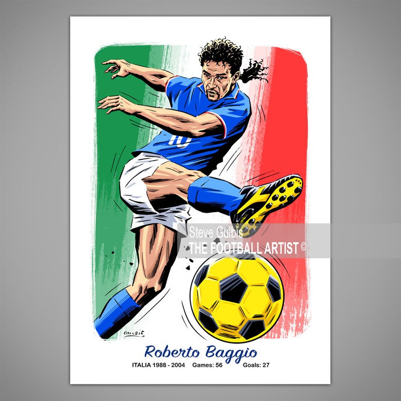 L'art Du But Baggio ROBERTO BAGGIO ITALY World Cup Football Drawing Giclee Art | Etsy