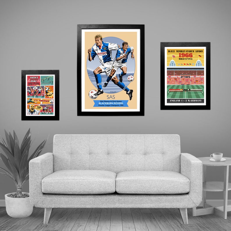 SUTTON /& SHEARER Blackburn Rovers League Champions 1995 Giclee Art Print Birthday Blackburn Rovers Poster Fathers Day Gift
