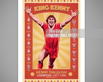 KING KENNY LIVERPOOL, Kenny Dalglish, Giclee Art Print, Liverpool Football Poster, Birthday, Soccer, Family, Home, Gift