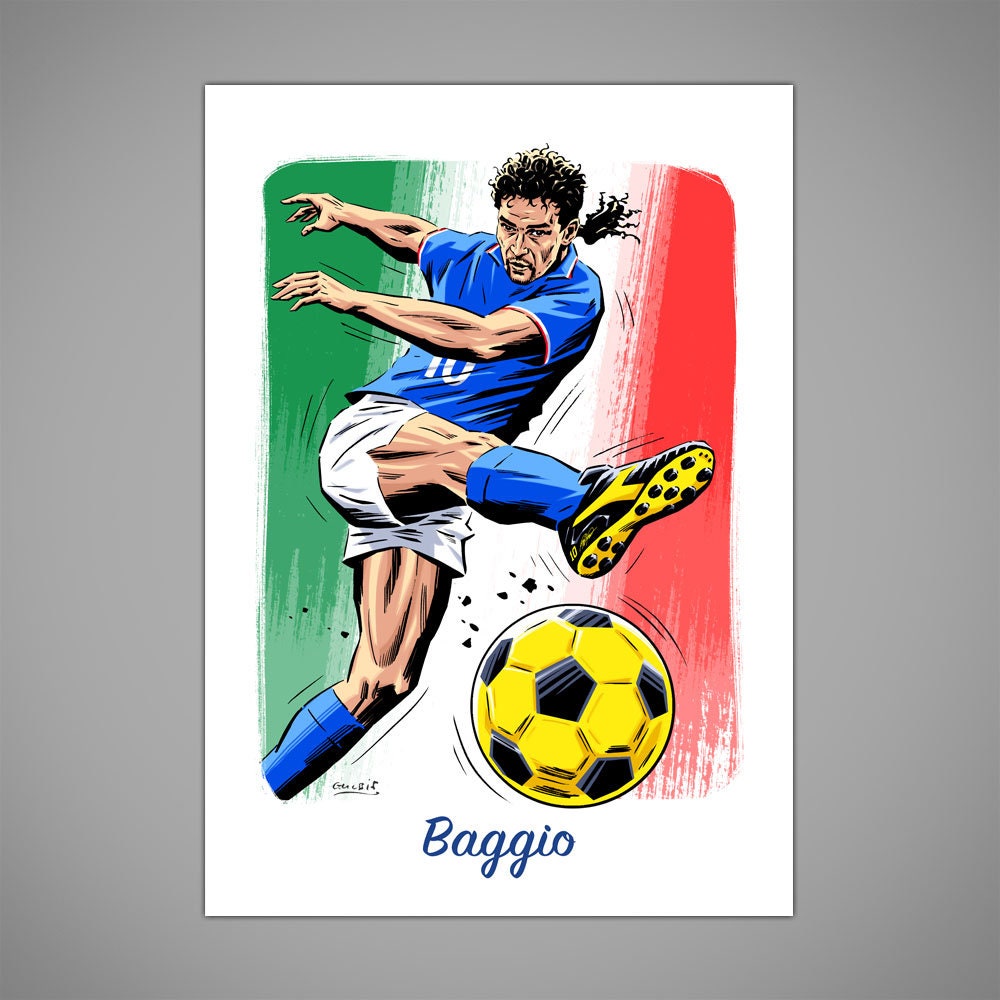 L'art Du But Baggio ROBERTO BAGGIO ITALY World Cup Football Drawing Giclee Art | Etsy