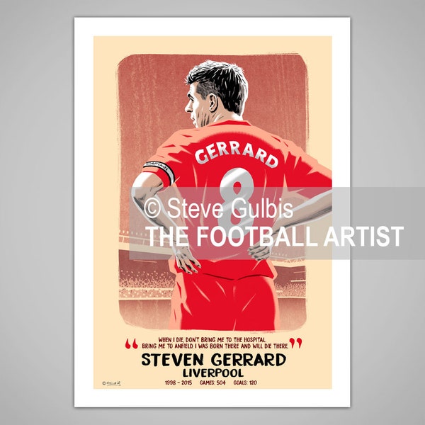 STEVEN GERRARD, Liverpool, Giclee Art Print, Football, Soccer, Gift
