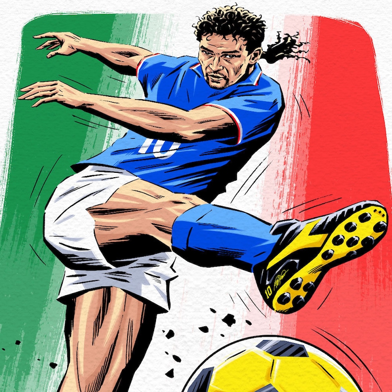 L'art Du But Baggio ROBERTO BAGGIO ITALY World Cup Football Drawing Giclee Art | Etsy