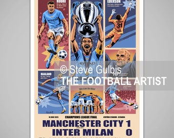 MANCHESTER CHAMPIONS LEAGUE 2023, Man City v Inter Milan, Giclee  Art Print, Poster, Birthday, Home, Football, Family, Soccer, Gift