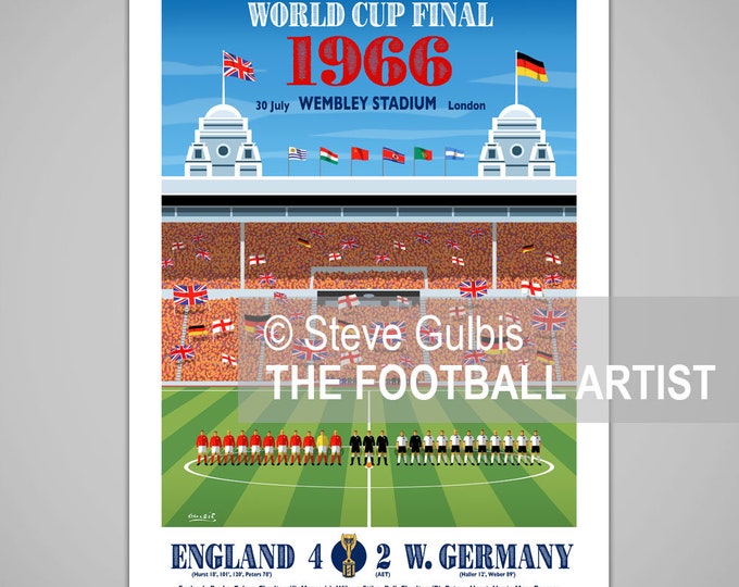 Wembley 1966 World Cup Final Art Print: Retro England Football Poster ...