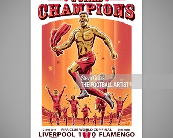 LIVERPOOL WORLD CHAMPIONS 2019, Liverpool v Flamengo, Roberto Firmino, Art Print, Poster, Birthday, Football, Soccer, Home, Him Her, Gift