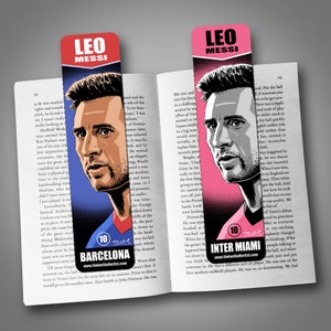 LIONEL MESSI double-sided illustrated Football BOOKMARK, Inter Miami, Barcelona, Football, Soccer, Gift