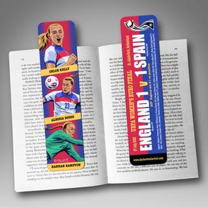 ENGLAND LIONESSES EURO 2025 illustrated Bookmark, Women&#39;s Football Champions, Kelly, Russo, Hampton, Soccer, Gift