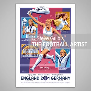 ENGLAND LIONESSES EURO 2022 Football Final, England v Germany, Giclee Art Print, Women&#39;s Football Poster, Soccer,  Gift