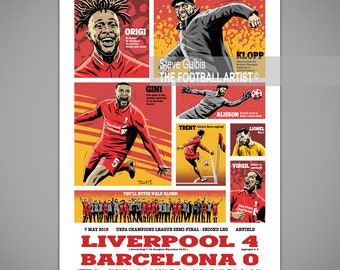 LIVERPOOL 4 BARCELONA 0, ANFIELD 2019, Champions League Football, Giclee Art Print, Soccer, Poster, Liverpool Gift