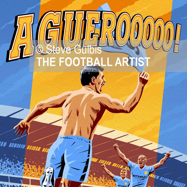 AGUERO GOAL Man City QPR 2012 Giclee Art Print Manchester Etsy UK