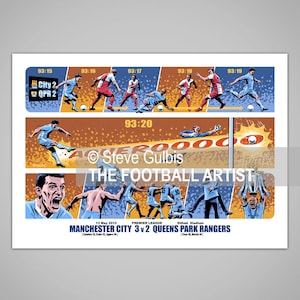 SERGIO AGUERO GOAL 9320, Man City v Qpr 2012, Giclee Art Print, Manchester Football Poster, Soccer, Gift