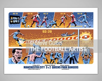 SERGIO AGUERO GOAL 9320, Man City v Qpr 2012, Giclee Art Print, Manchester Football Poster, Soccer, Gift