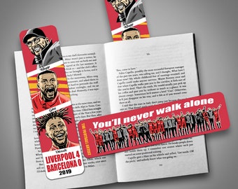 LIVERPOOL 4 BARCA 0 Champions League 2019 illustrated BOOKMARK, Origi, Gini, Klopp, Liverpool Football, Soccer, Gift