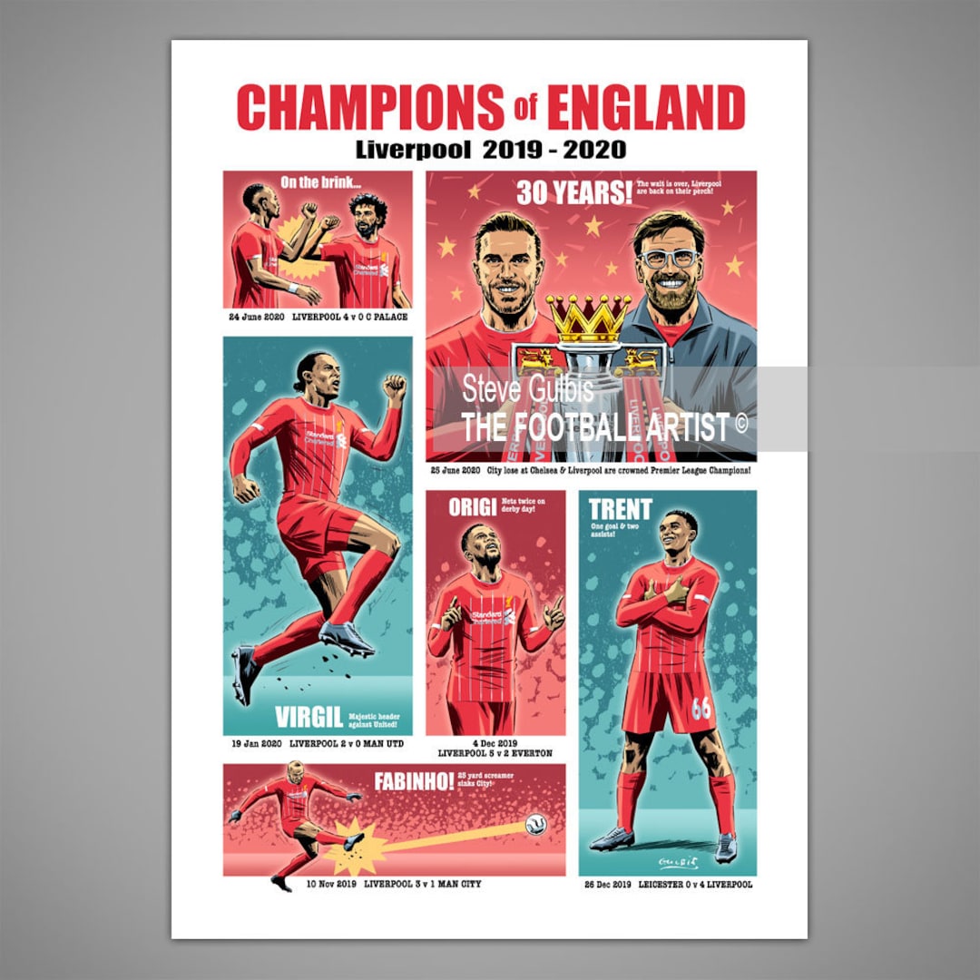 LIVERPOOL CHAMPIONS of ENGLAND 2019/20, Giclee Art Print