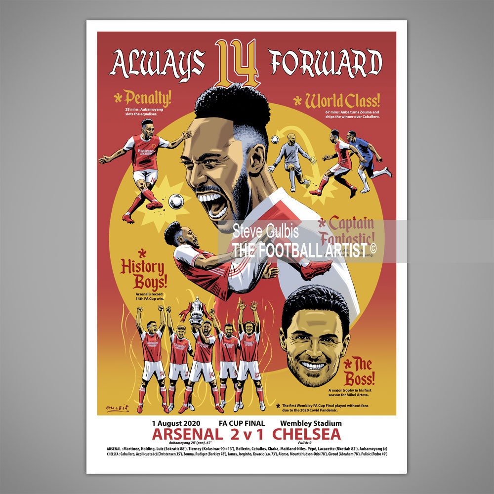 A4 NO FRAME Mikel Arteta Pierre-Emerick Aubameyang Arsenal FA Cup Final 2020 Football Legend Watercolour style digital print
