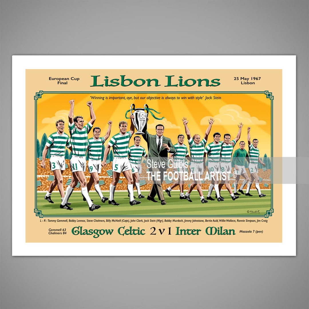 Lisbon Lions 1967 Giclee Art Print: Glasgow European Cup Champions - Etsy, image size:1080x1080