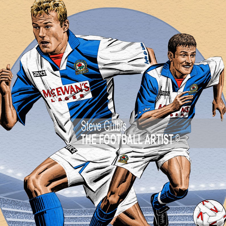 SUTTON /& SHEARER Blackburn Rovers League Champions 1995 Giclee Art Print Birthday Blackburn Rovers Poster Fathers Day Gift