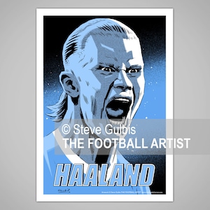 ERLING HAALAND, Manchester Football Champions 2023 Giclee Art Print, Soccer, Gift