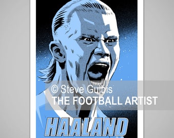 ERLING HAALAND, Manchester Football Champions 2023 Giclee Art Print, Man City Soccer, Man City Poster, Gift